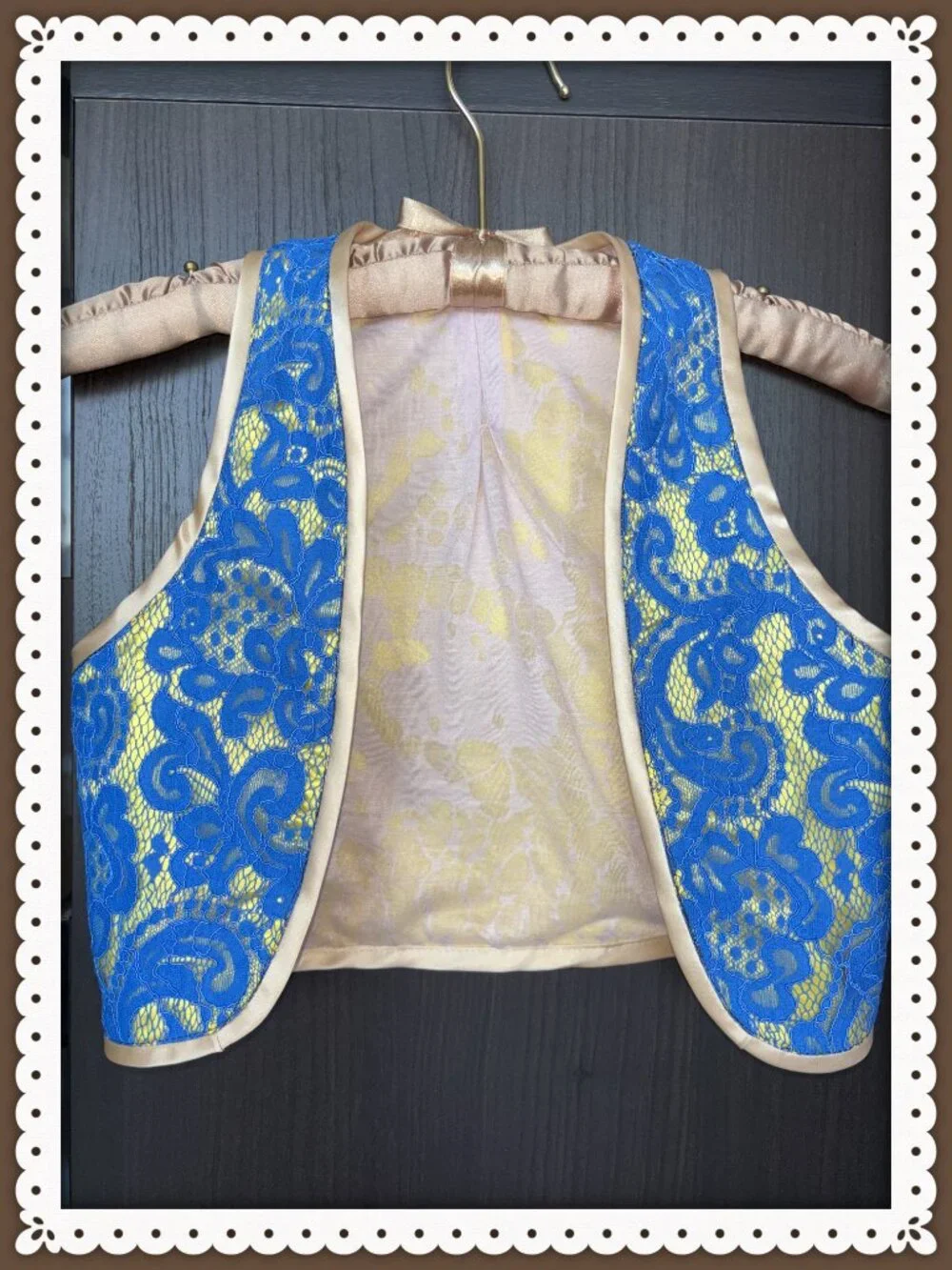 Bridal Girls Bolero Sleeveless Vest Deep Blue Lace Double Lined Size XS 5-10 yrs